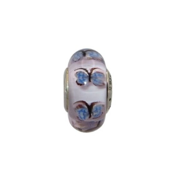 Pandora Blue Butterflies Kisses Murano Glass & SS .925 Charm 797893 - Picture 3 of 4